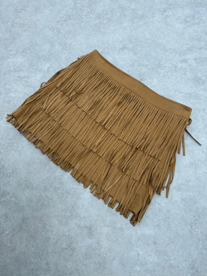 2000s Plein Sud Camel Fringe Skirt tpRnMbX 4