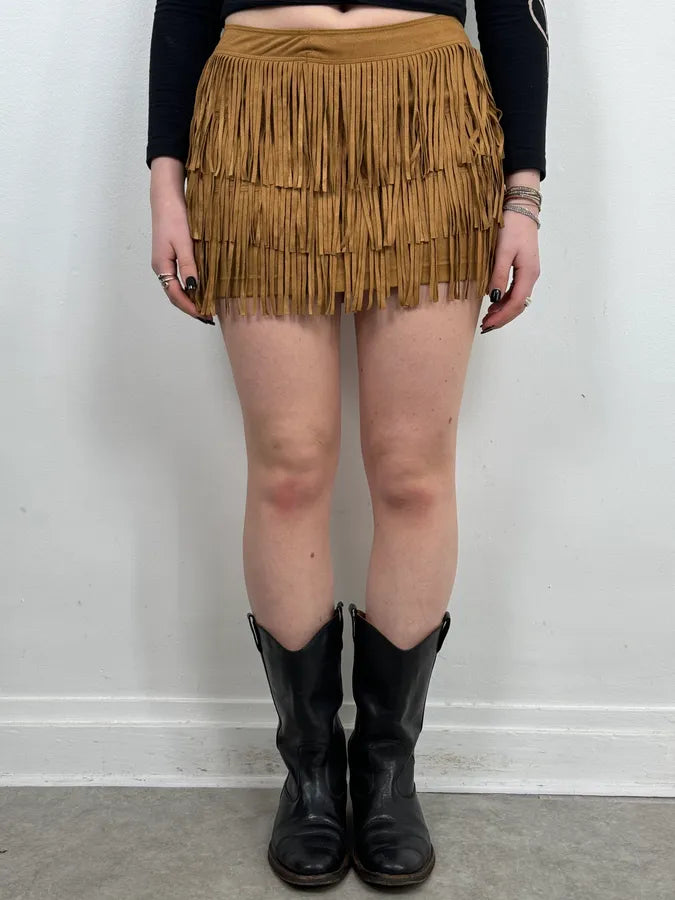 2000s Plein Sud Camel Fringe Skirt tpRnMbX 3