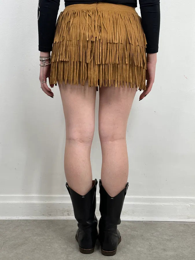 2000s Plein Sud Camel Fringe Skirt tpRnMbX 1
