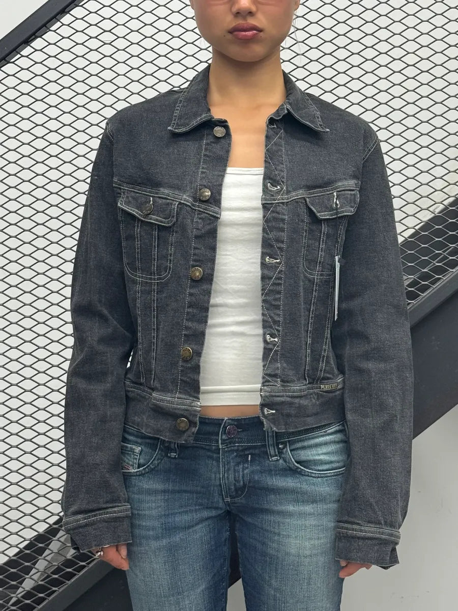 2000s Plein Sud Cropped Grey Denim Jacket IZOXkkP 2