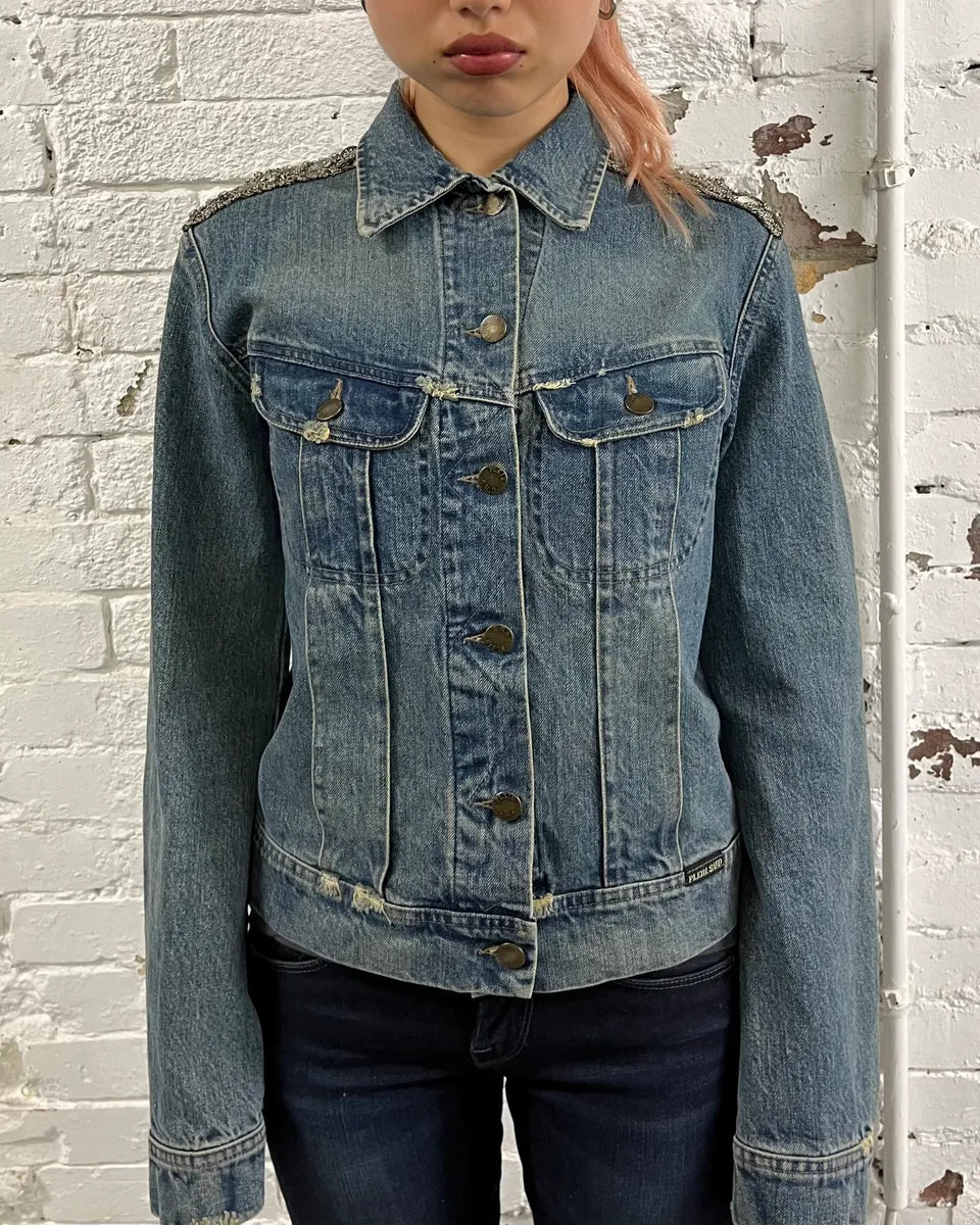 2000s Plein Sud Deadskull Embroidered Blue Denim Jacket nrOkmlS 2