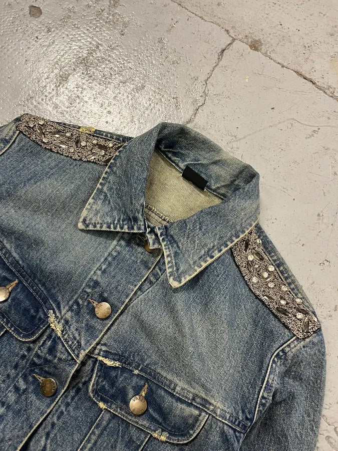 2000s Plein Sud Deadskull Embroidered Blue Denim Jacket nrOkmlS 5
