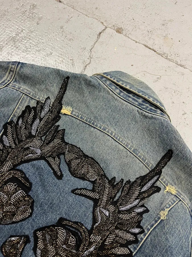 2000s Plein Sud Deadskull Embroidered Blue Denim Jacket nrOkmlS 7