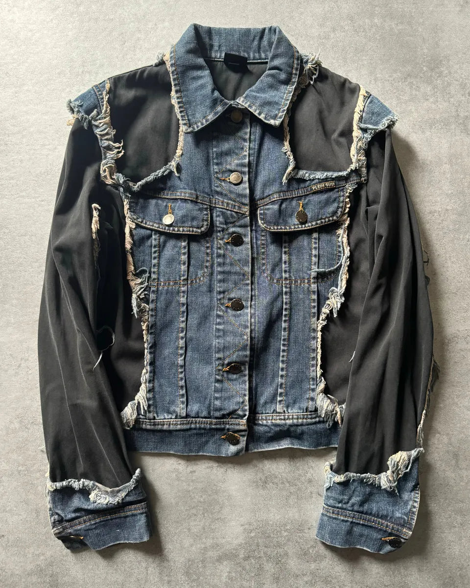 2000s Plein Sud Distressed Hybrid Denim Jacket qrYrVvn 0