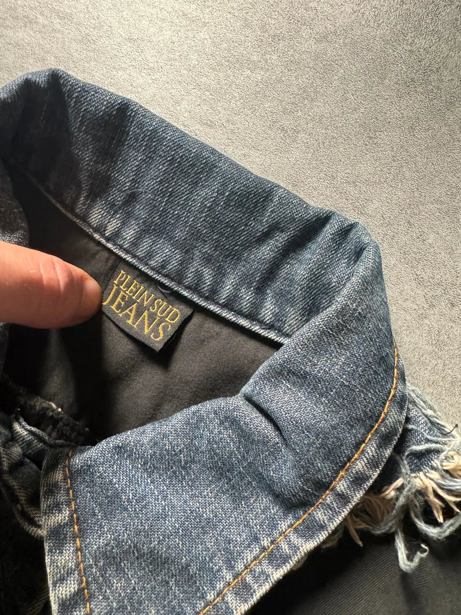 2000s Plein Sud Distressed Hybrid Denim Jacket qrYrVvn 5
