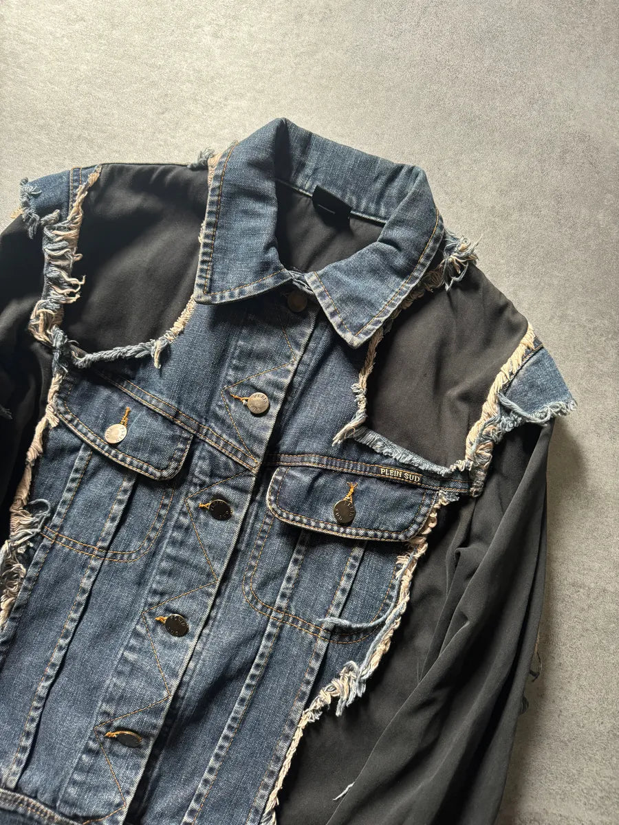 2000s Plein Sud Distressed Hybrid Denim Jacket qrYrVvn 6