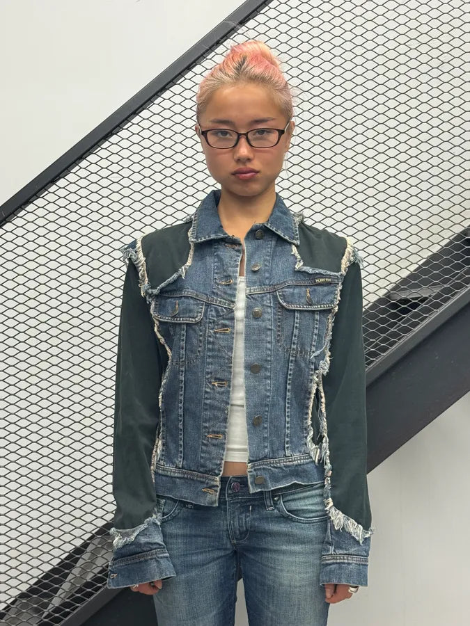 2000s Plein Sud Distressed Hybrid Denim Jacket qrYrVvn 2