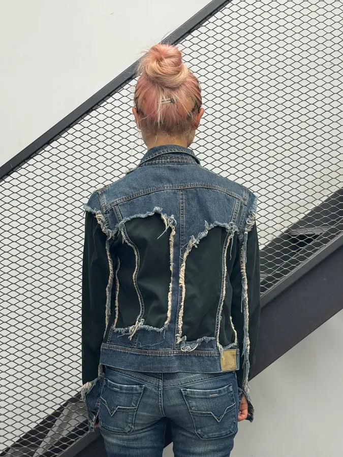 2000s Plein Sud Distressed Hybrid Denim Jacket qrYrVvn 3