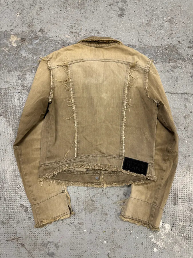 2000s Plein Sud Distressed Trucker Beige Cropped Jacket zwpyhEO 1