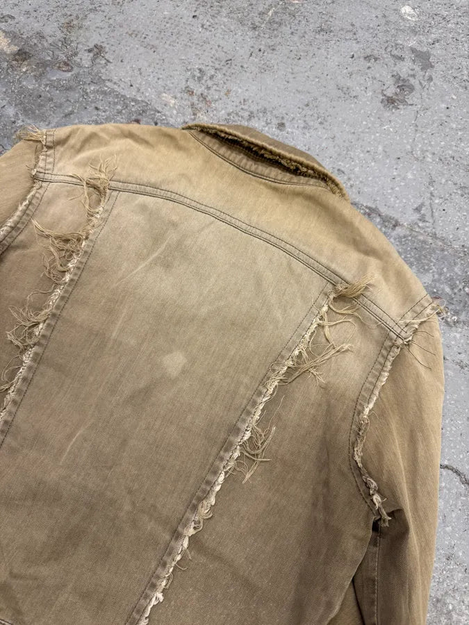2000s Plein Sud Distressed Trucker Beige Cropped Jacket zwpyhEO 3