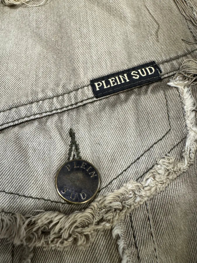 2000s Plein Sud Distressed Trucker Beige Cropped Jacket zwpyhEO 4