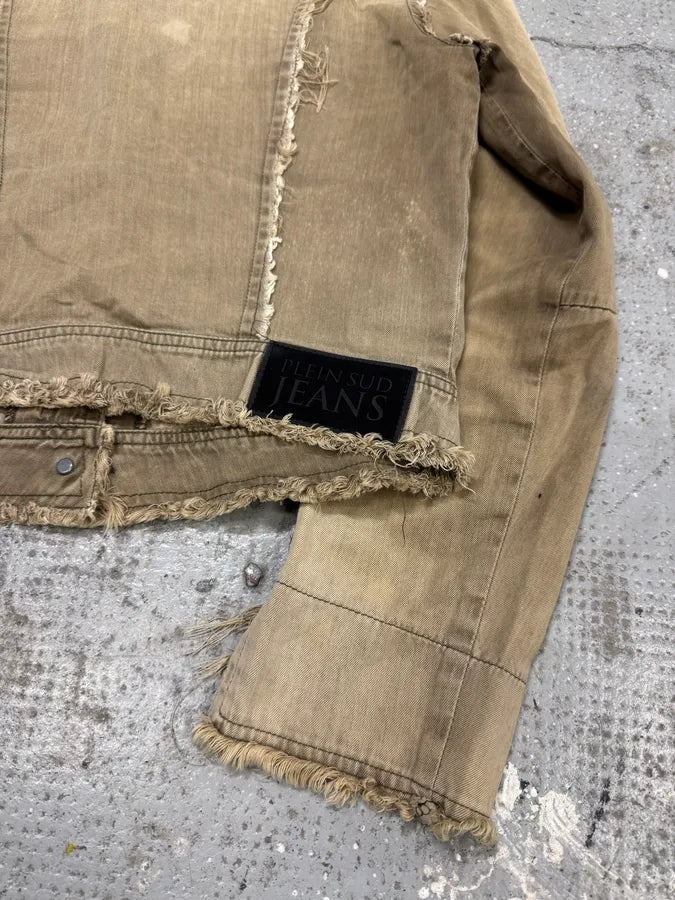 2000s Plein Sud Distressed Trucker Beige Cropped Jacket zwpyhEO 6