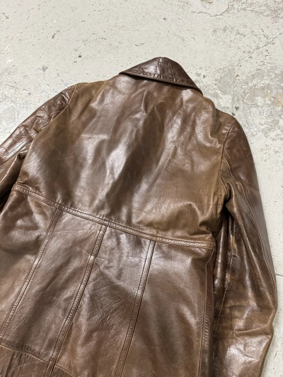 2000s Plein Sud Embellished Holes Brown Leather Trench Long Jacket VHHxhFh 3