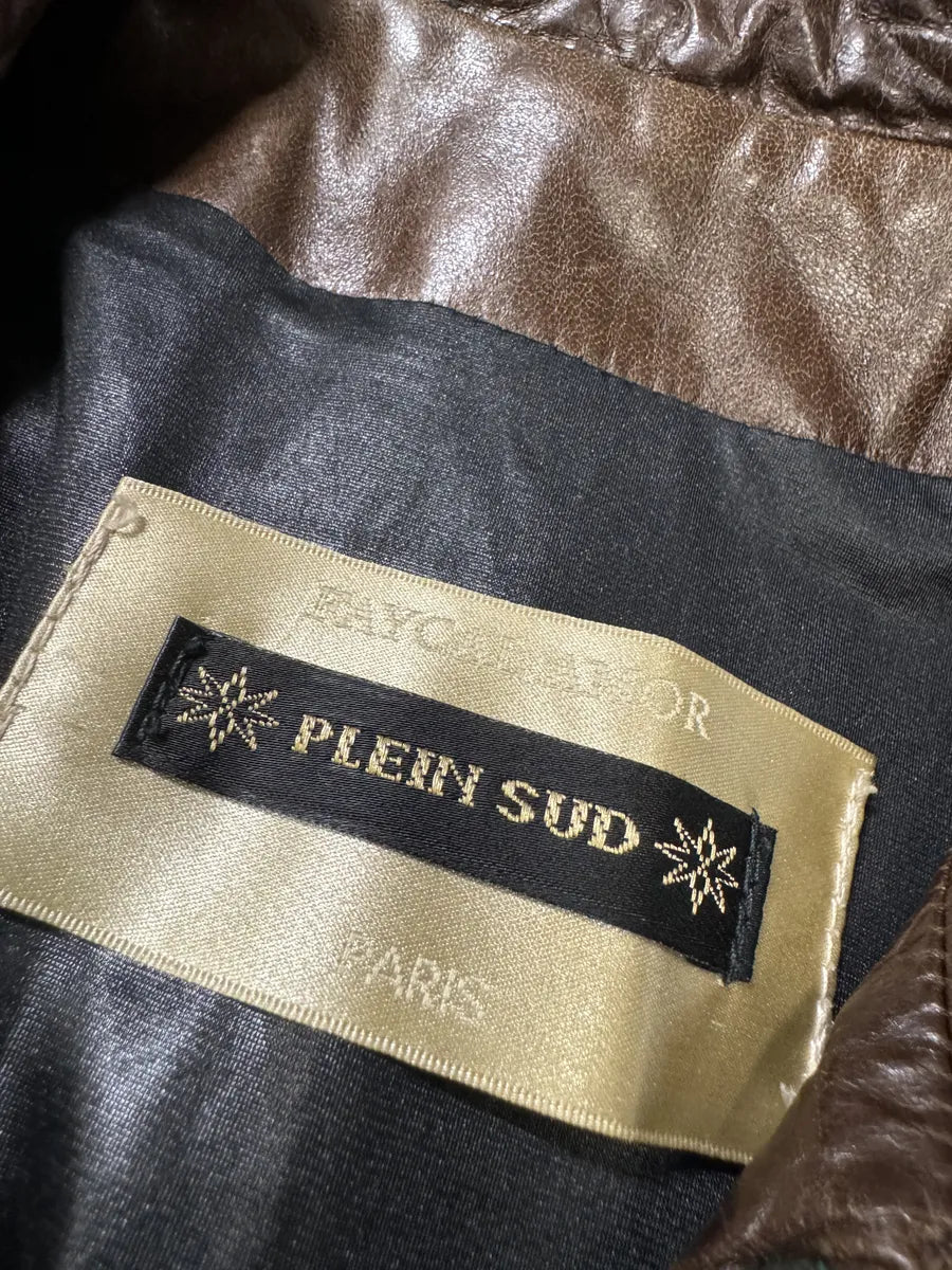 2000s Plein Sud Embellished Holes Brown Leather Trench Long Jacket VHHxhFh 6