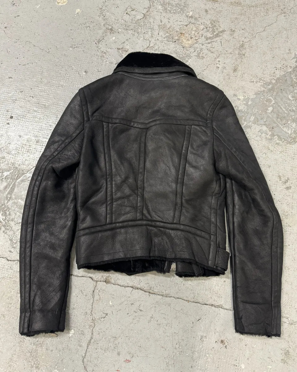 2000s Plein Sud Faycal Amor Black Shearling Leather Asymmetrical Jacket mEUmHTg 2