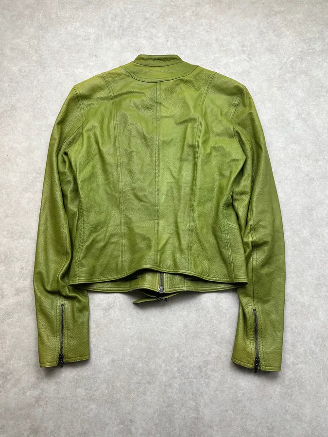 2000s Plein Sud Green Lamb Leather Moto Jacket JSEJVLC 5
