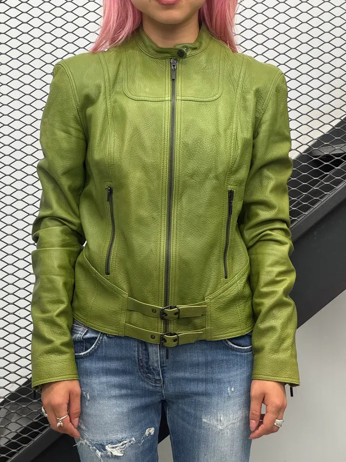 2000s Plein Sud Green Lamb Leather Moto Jacket JSEJVLC 1