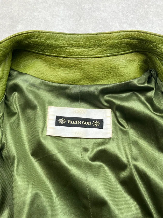 2000s Plein Sud Green Lamb Leather Moto Jacket JSEJVLC 9