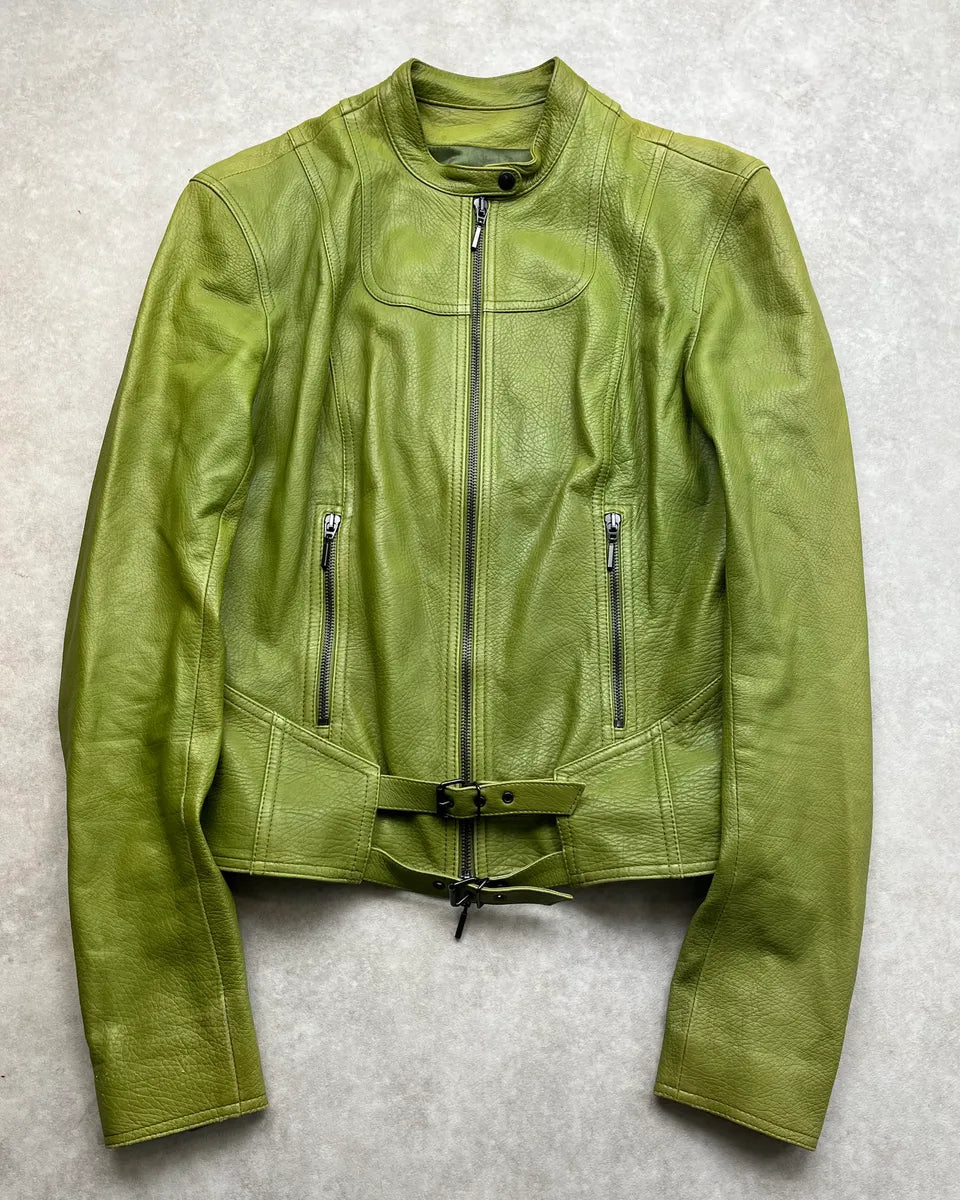 2000s Plein Sud Green Lamb Leather Moto Jacket JSEJVLC 0
