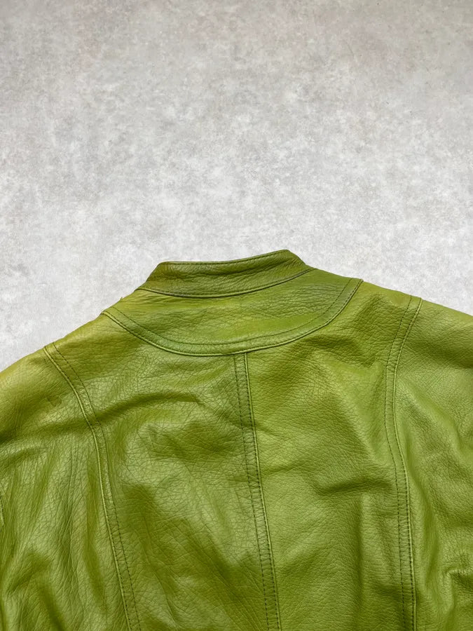 2000s Plein Sud Green Lamb Leather Moto Jacket JSEJVLC 6