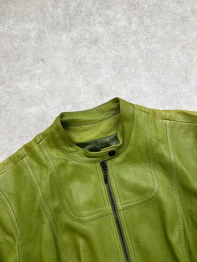 2000s Plein Sud Green Lamb Leather Moto Jacket JSEJVLC 4