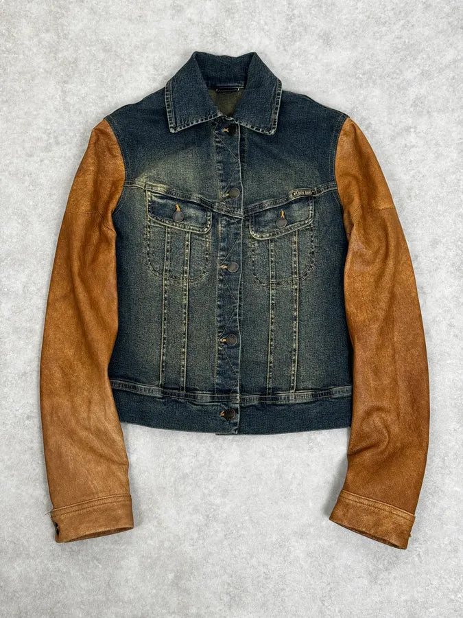 2000s Plein Sud Hybrid Denim & Leather Jacket WLdYvle 0
