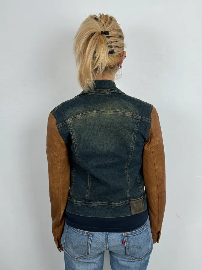 2000s Plein Sud Hybrid Denim & Leather Jacket WLdYvle 2
