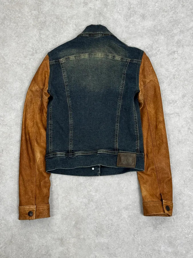 2000s Plein Sud Hybrid Denim & Leather Jacket WLdYvle 3