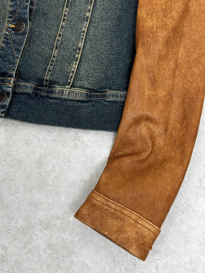 2000s Plein Sud Hybrid Denim & Leather Jacket WLdYvle 7