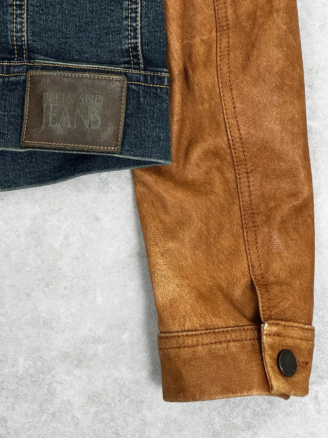 2000s Plein Sud Hybrid Denim & Leather Jacket WLdYvle 8