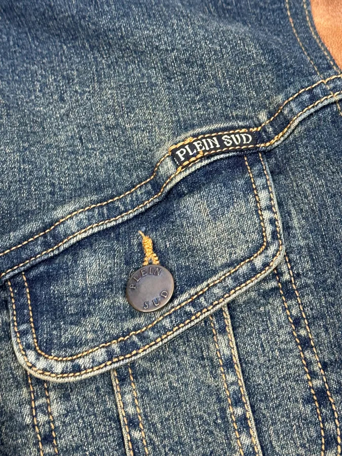 2000s Plein Sud Hybrid Denim & Leather Jacket WLdYvle 9