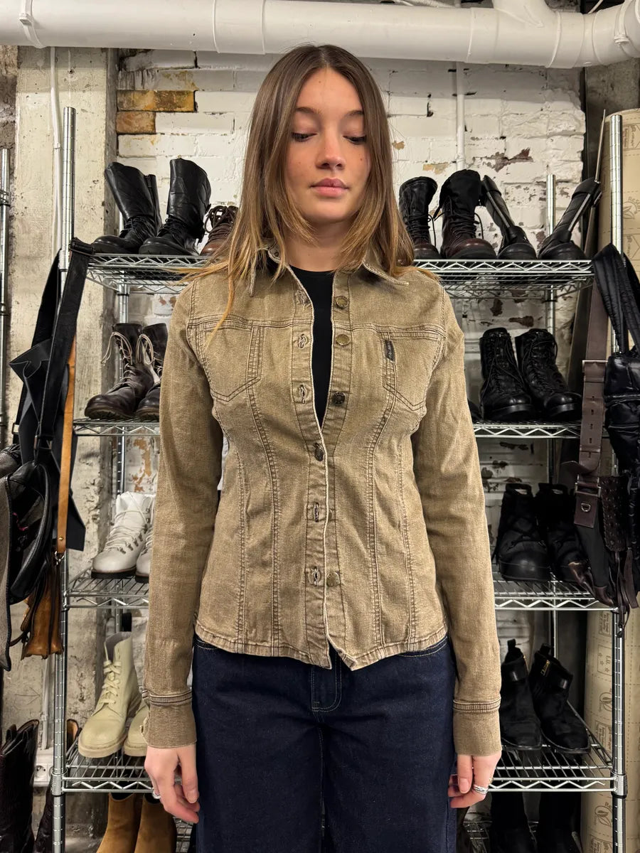 2000s Plein Sud Kaki Denim Shirt (S) 0