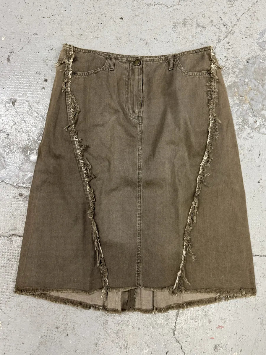 2000s Plein Sud Khaki Distressed Denim Skirt gmkTBae 0