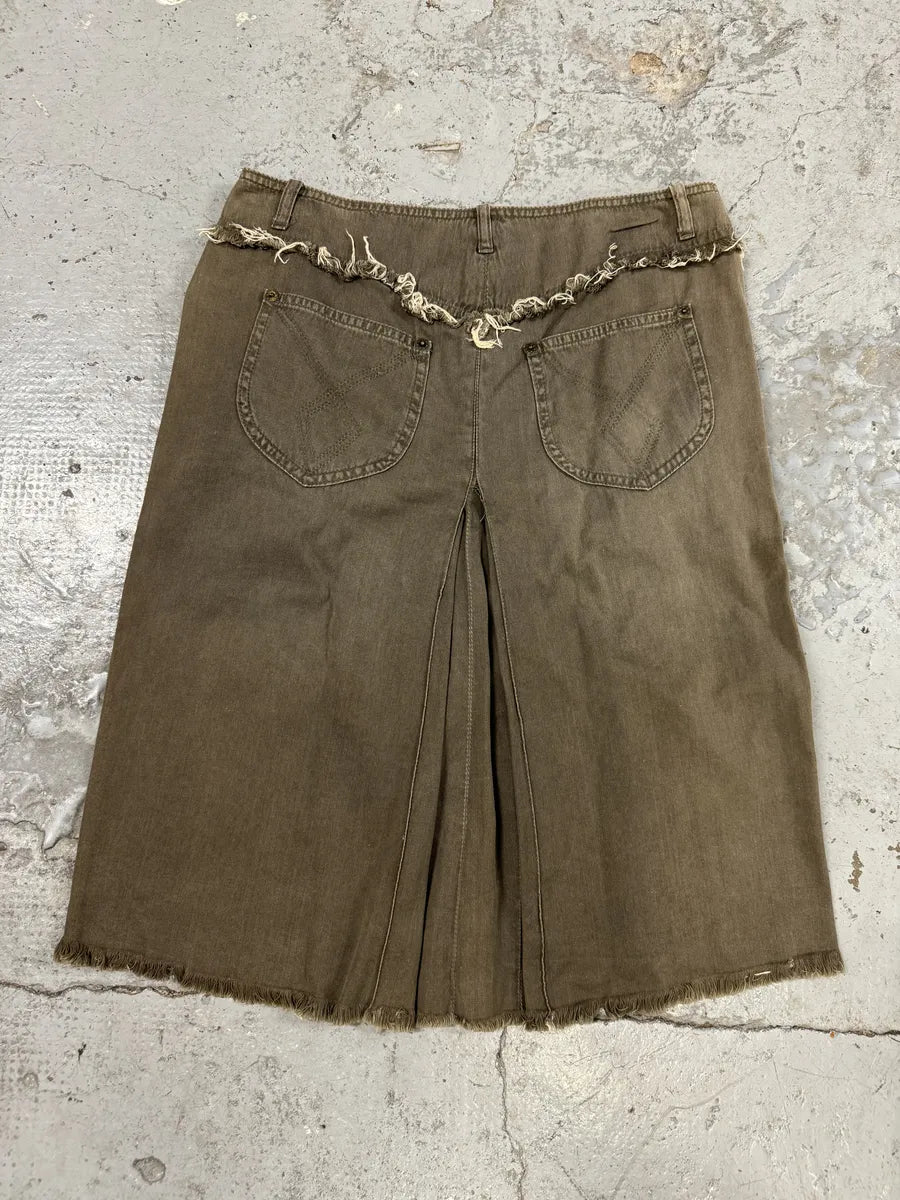 2000s Plein Sud Khaki Distressed Denim Skirt gmkTBae 1