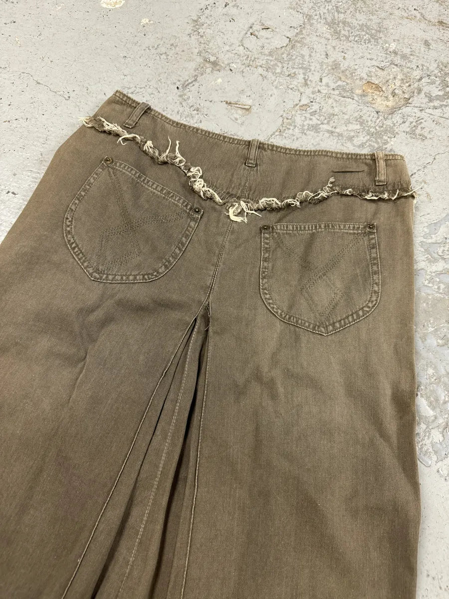 2000s Plein Sud Khaki Distressed Denim Skirt gmkTBae 2