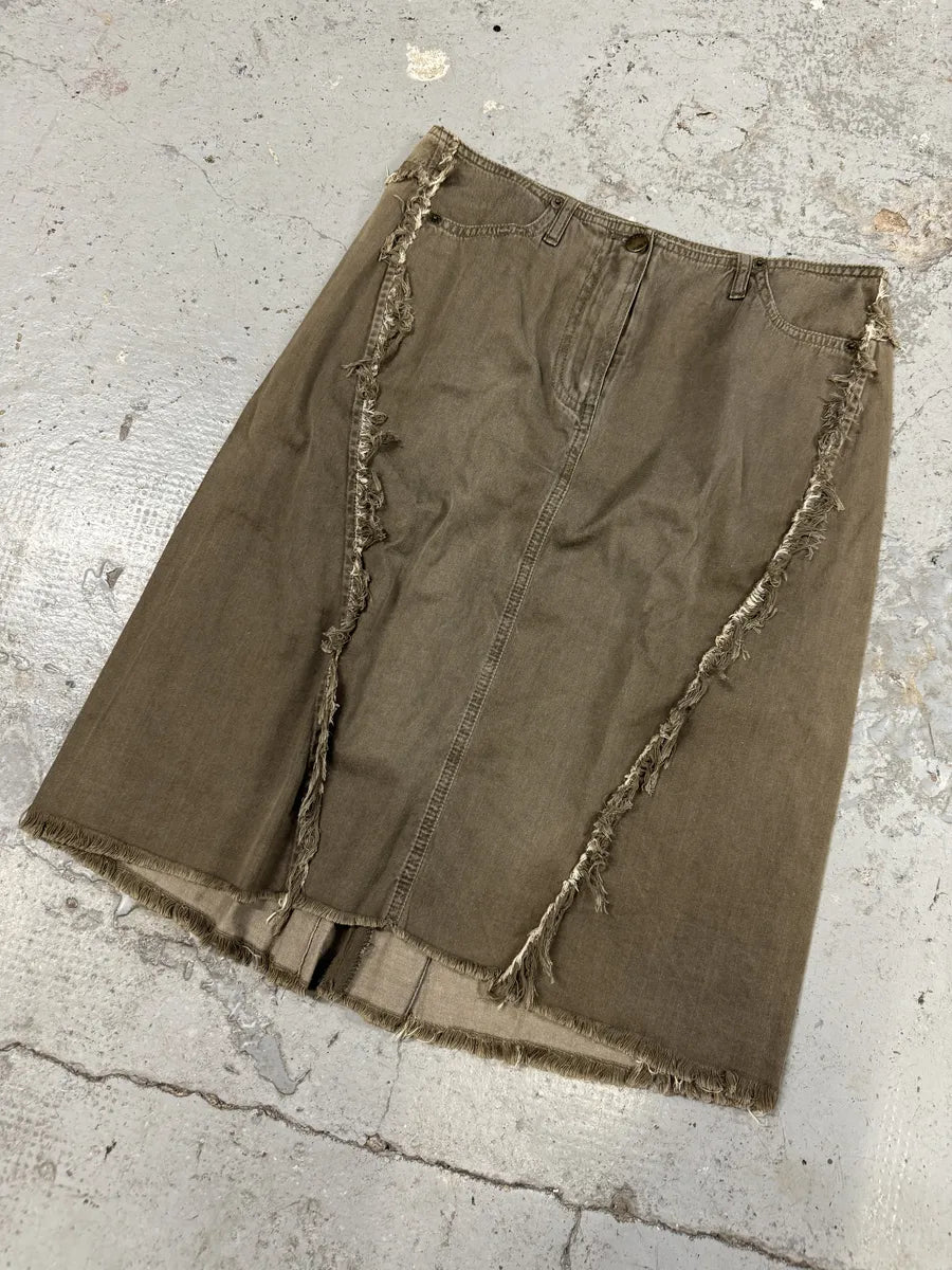 2000s Plein Sud Khaki Distressed Denim Skirt gmkTBae 4