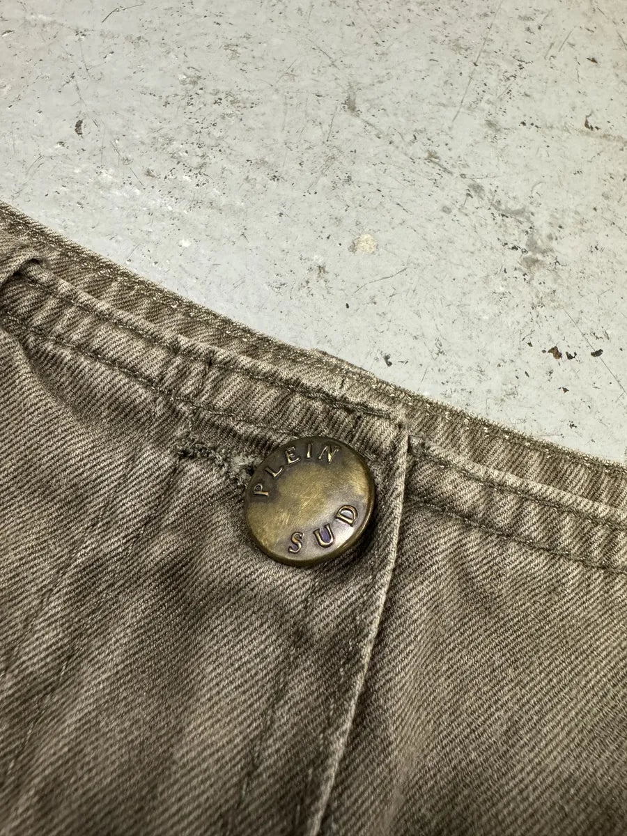 2000s Plein Sud Khaki Distressed Denim Skirt gmkTBae 5