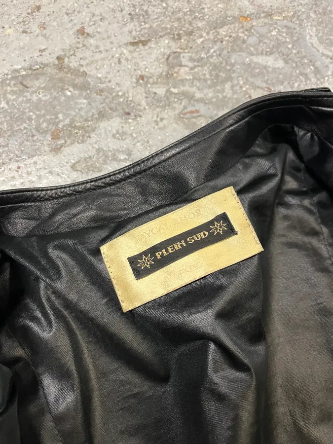 2000s Plein Sud Lace Up Biker Black Leather Jacket VOHLiWh 10