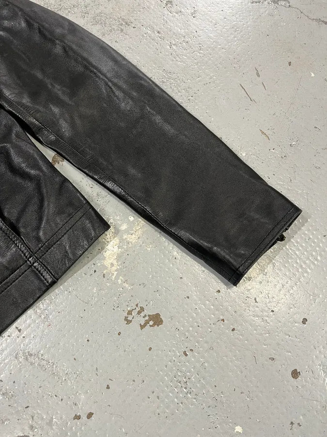 2000s Plein Sud Lace Up Biker Black Leather Jacket VOHLiWh 6