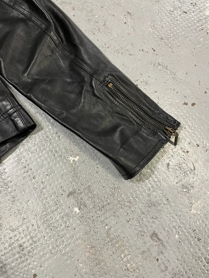 2000s Plein Sud Lace Up Biker Black Leather Jacket VOHLiWh 8