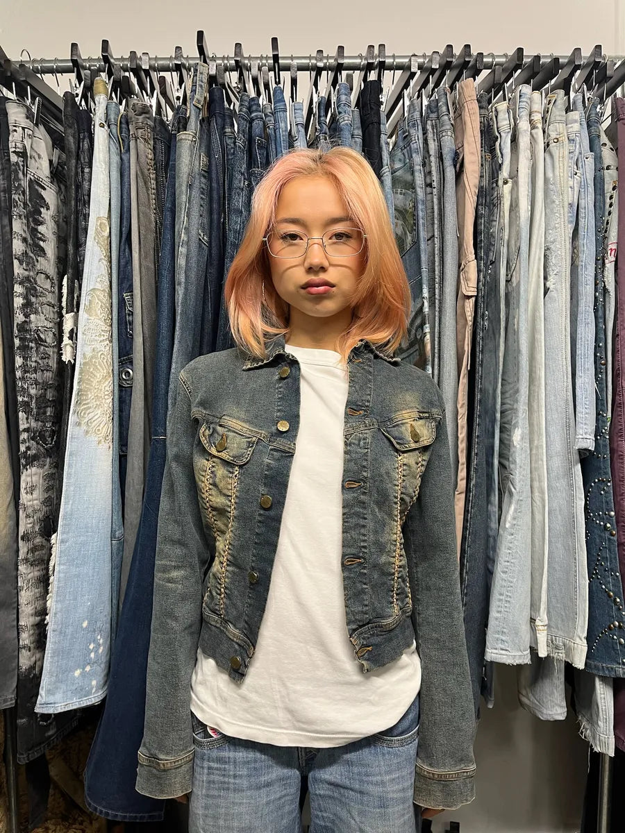 2000s Plein Sud Laced Raw Denim Cropped Jacket EkkxrQk 1