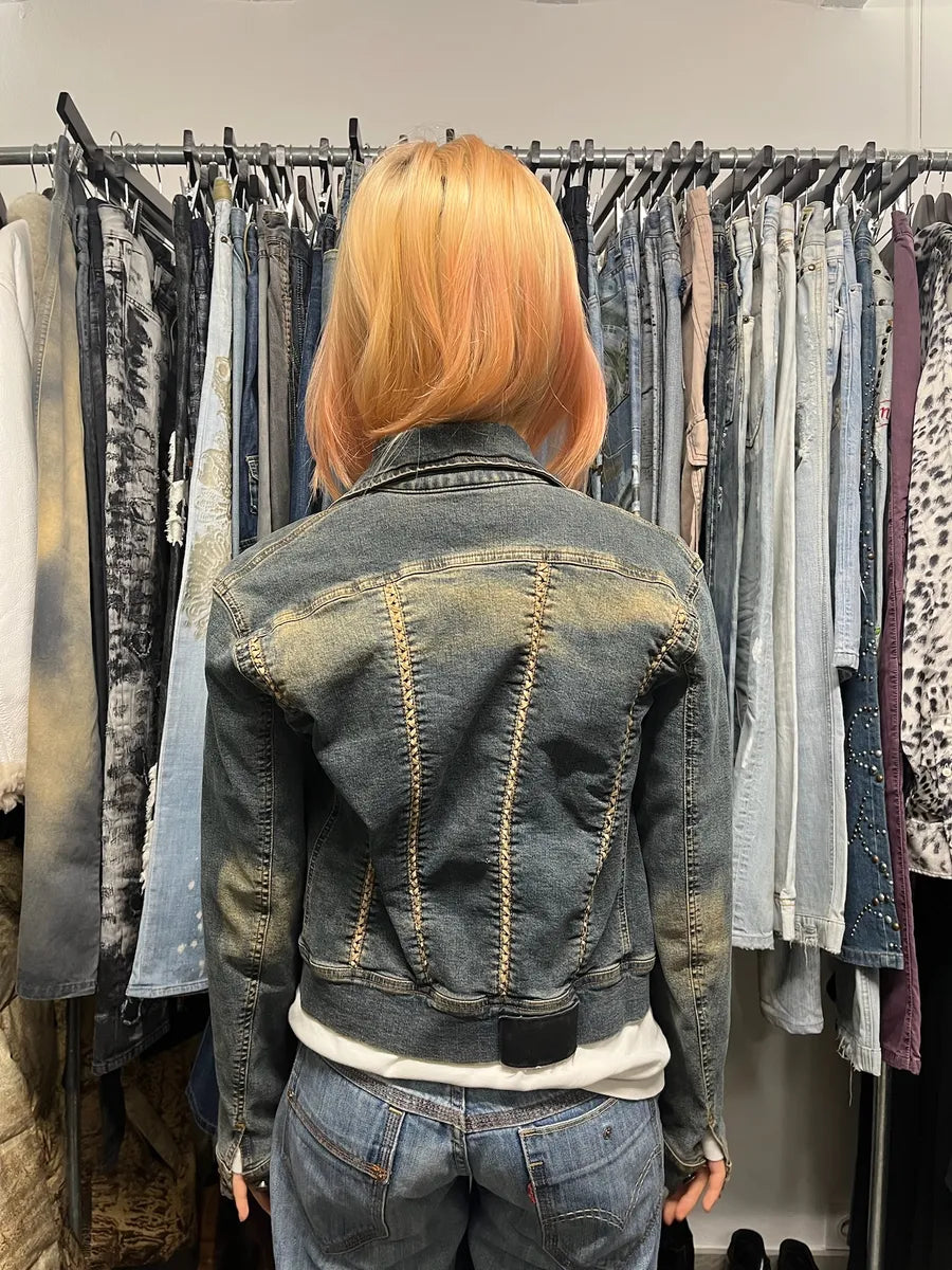 2000s Plein Sud Laced Raw Denim Cropped Jacket EkkxrQk 2