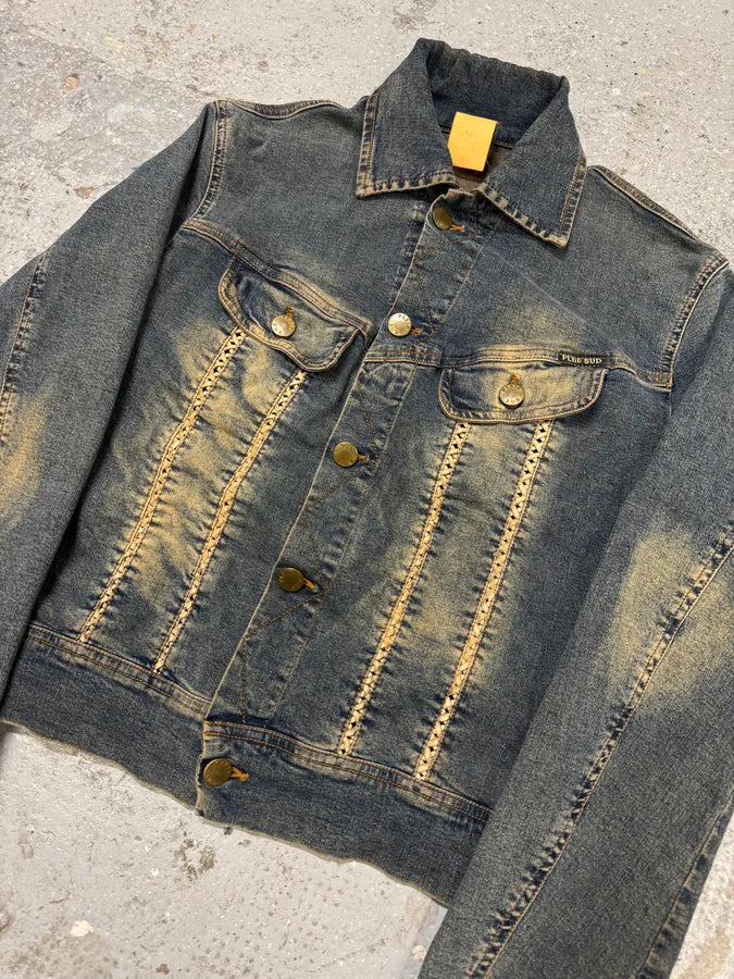 2000s Plein Sud Laced Raw Denim Cropped Jacket EkkxrQk 3