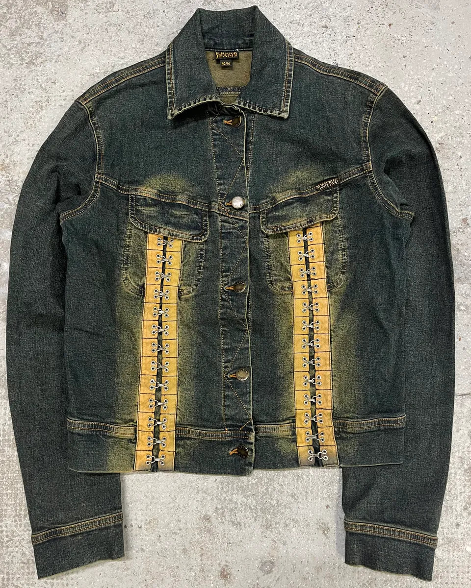 2000s Plein Sud Laced Raw Denim Jacket (S/M) yjwJVCv 0