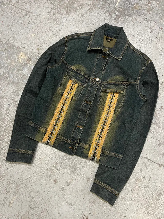 2000s Plein Sud Laced Raw Denim Jacket (S/M) yjwJVCv 1
