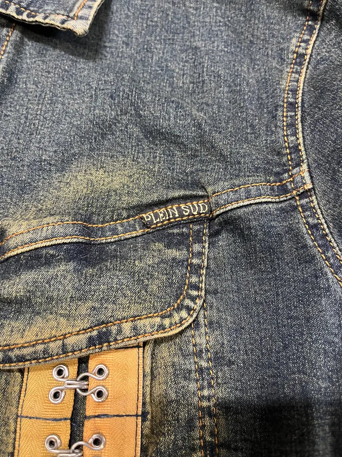 2000s Plein Sud Laced Raw Denim Jacket (S/M) yjwJVCv 5