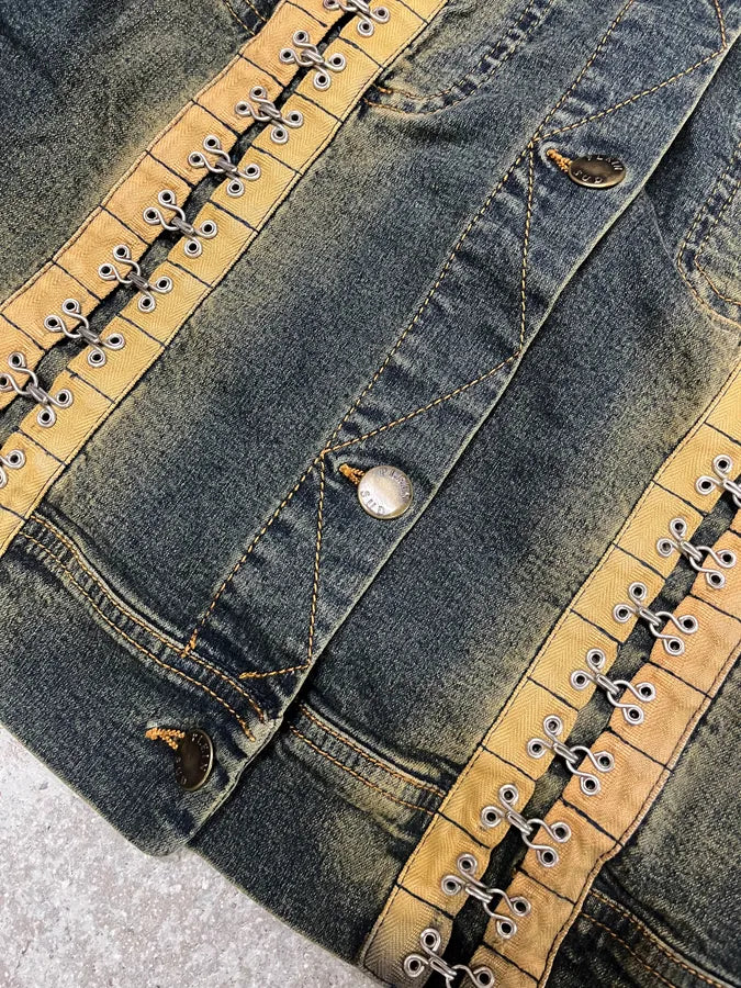 2000s Plein Sud Laced Raw Denim Jacket (S/M) yjwJVCv 6