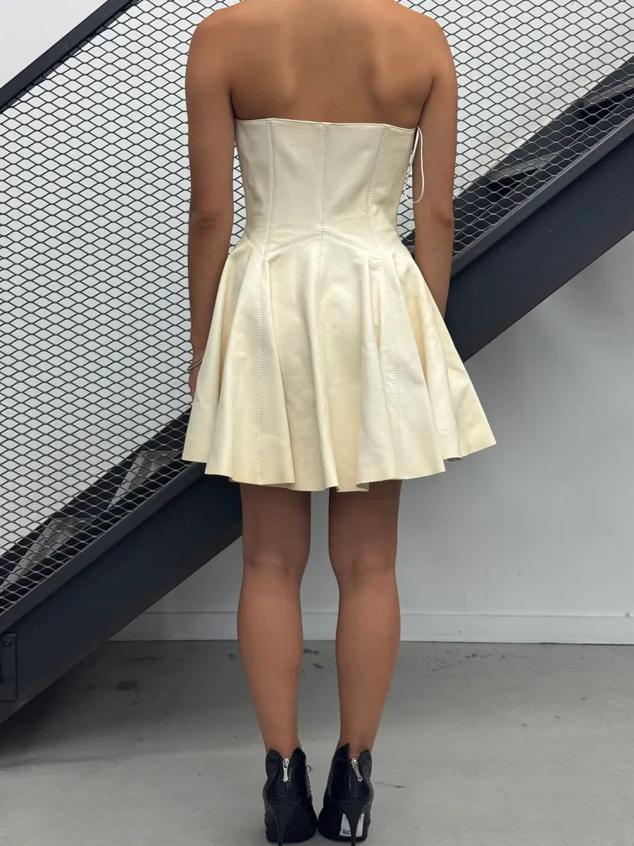 2000s Plein Sud Leather Creme Front Zip Dress  fiXjMCr 1