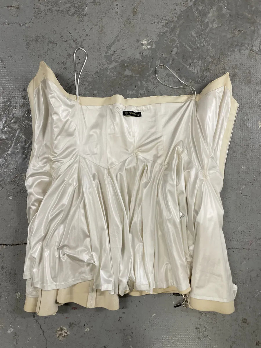 2000s Plein Sud Leather Creme Front Zip Tunic  (M) 3