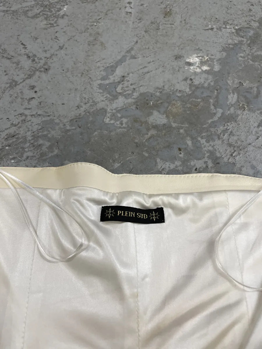 2000s Plein Sud Leather Creme Front Zip Tunic  (M) 4